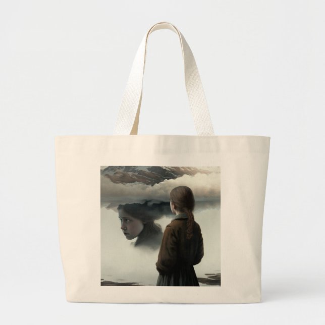 Grand Tote Bag Fille avec des nuages (Devant)