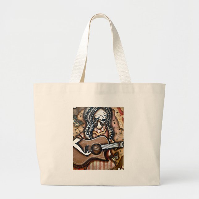 GRAND TOTE BAG FILLE AVEC LA GUITARE (Devant)