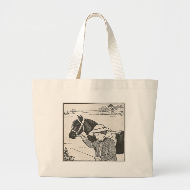 Grand Tote Bag Fille avec le poney (Devant)
