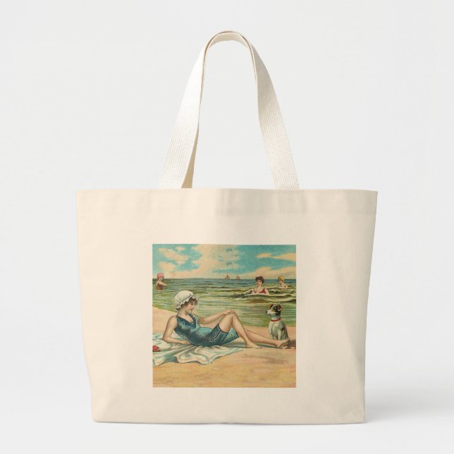 Grand Tote Bag Fille de bain de plage victorienne (Devant)