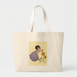 Grand Tote Bag Fille Elf Fairy Daffodil Antique Pâques