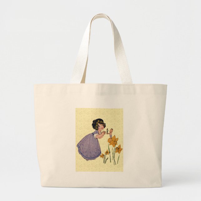 Grand Tote Bag Fille Elf Fairy Daffodil Antique Pâques (Devant)