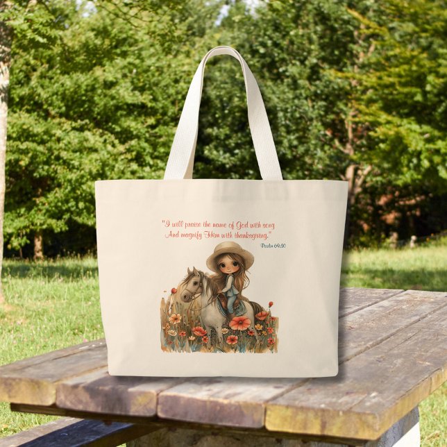 Grand Tote Bag Fille fleur sauvage à cheval (Créateur téléchargé)