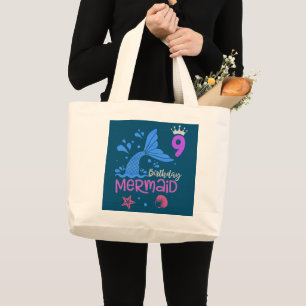 Grand Tote Bag Filles 9 Anniversaire Sirène Est 9 Ans Cadeau