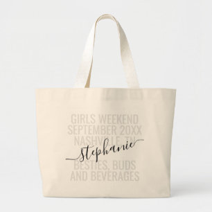 Grand Tote Bag Filles personnalisées Voyage de fin de semaine Nom