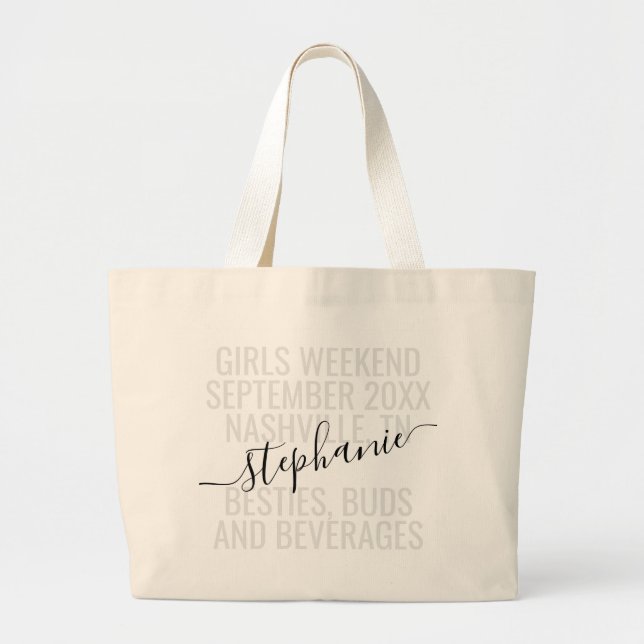 Grand Tote Bag Filles personnalisées Voyage de fin de semaine Nom (Devant)