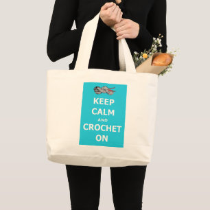 Grand Tote Bag Fils Crochet et crochets. Gardez calme et crochete