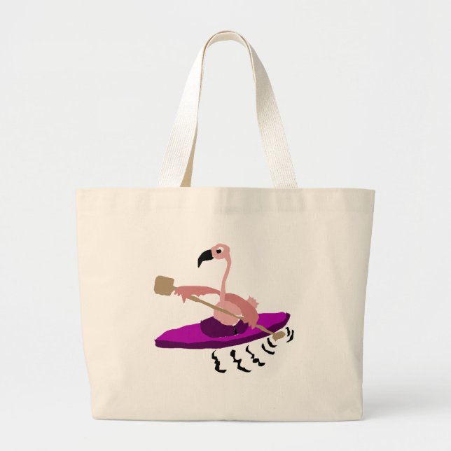 Grand Tote Bag Flamant rose drôle Kayaking (Devant)