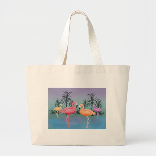 Grand Tote Bag Flamants roses fabuleux (Devant)