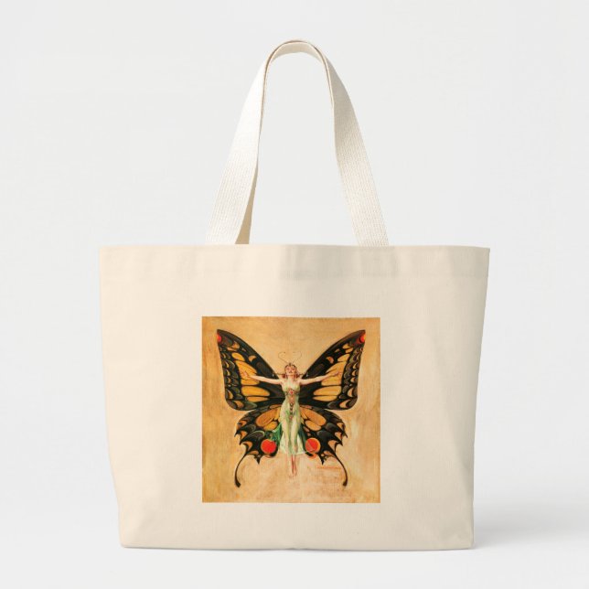 Grand Tote Bag Flapper Butterfly Flying Woman Illustration (Devant)