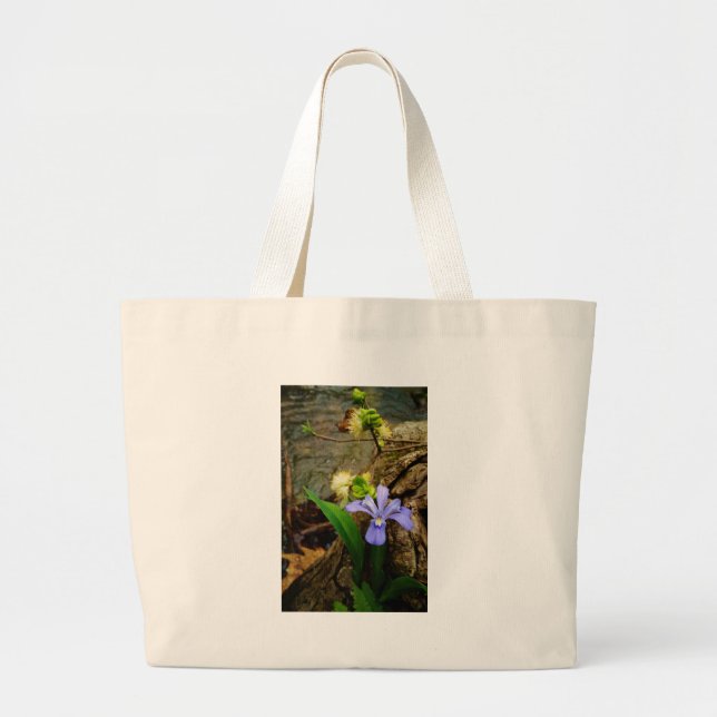 Grand Tote Bag Fleur blanche pourpre bleu Iris (Devant)