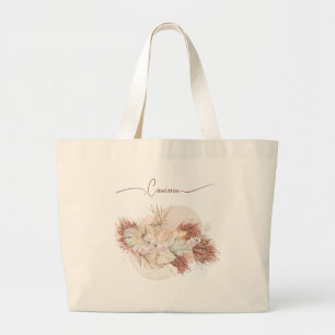 Grand Tote Bag Fleur d'aquarelle tropicale séchée Personnalisée