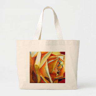 Grand Tote Bag Fleur d'art original aquarelle rose jaune