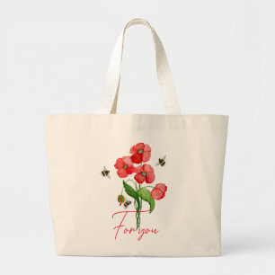 Grand Tote Bag Fleur de coquelicot et bourdons