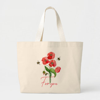 Grand Tote Bag Fleur de coquelicot et bourdons