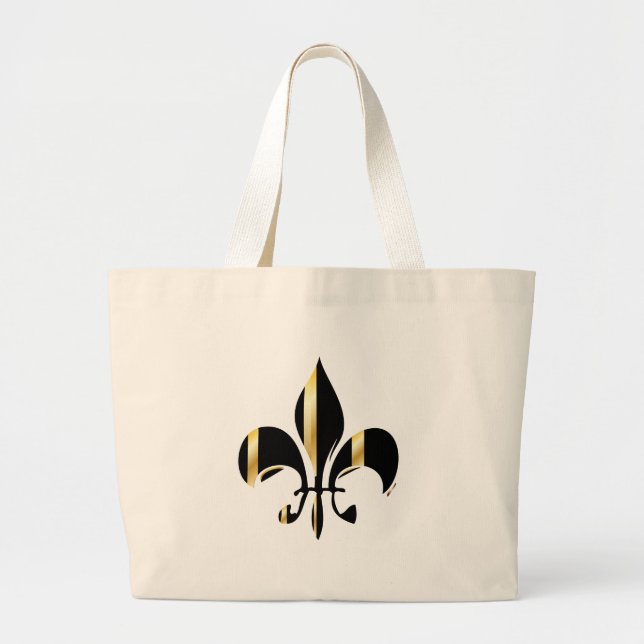 Grand Tote Bag Fleur de Lis noir et or (Devant)