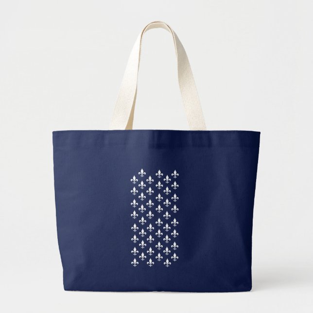 Grand Tote Bag Fleur de Lis Pattern noir et blanc (Devant)