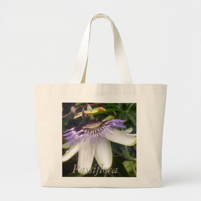 Grand Tote Bag Fleur de passion blanche et mauve (Devant)