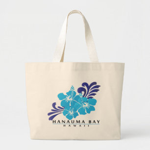 Grand Tote Bag Fleur d'Hibiscus bleu d'Hawaii