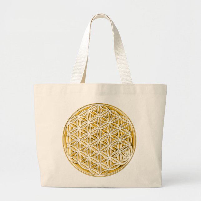 Grand Tote Bag Fleur Live/complètement d'or (Devant)
