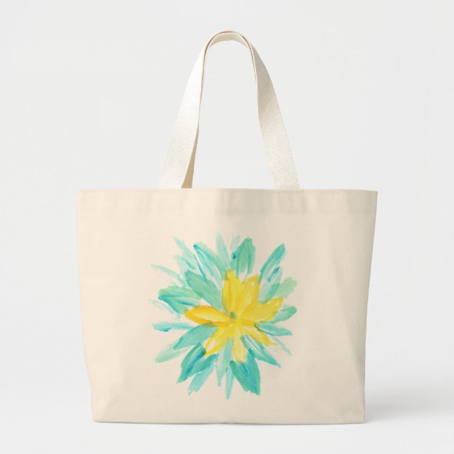 Grand Tote Bag fleur peinte à la main (Devant)