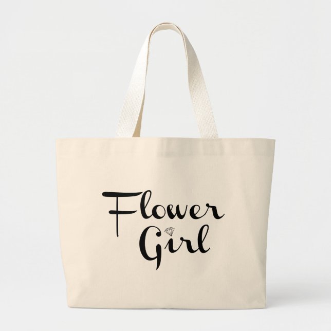 Grand Tote Bag Fleur Retro Script noir sur blanc (Devant)