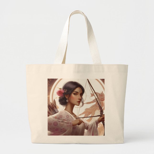 Grand Tote Bag Fleur rose à l'arc (Devant)
