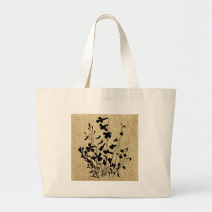 Grand Tote Bag Fleur sauvage Silhouette Burlap