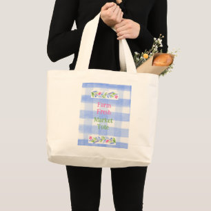 Grand Tote Bag Fleurs à carreaux bleus GINGEMBRE FARM FRESH