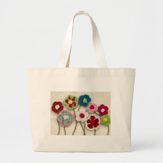 Grand Tote Bag fleurs à crochet colorées (Devant)
