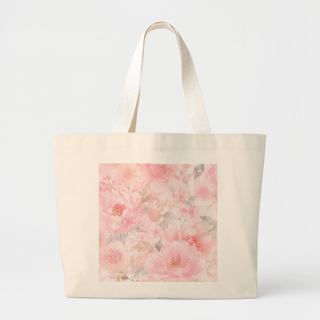 Grand Tote Bag Fleurs aquarelles Blush Bloom (Devant)