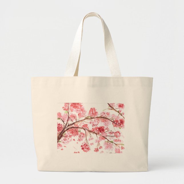 Grand Tote Bag Fleurs de cerisier rose Sakura Japonais (Devant)