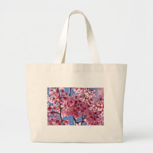 Grand Tote Bag Fleurs de cerisier Sakura Étoiles rouges
