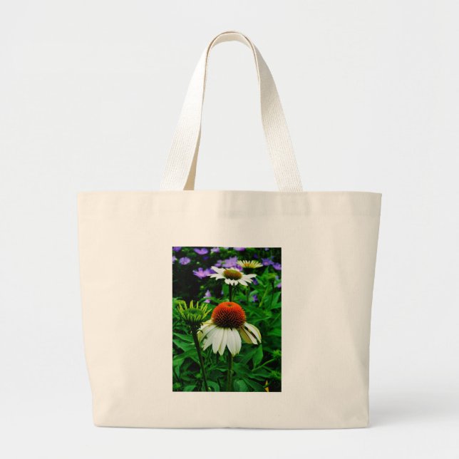Grand Tote Bag Fleurs de cônes blanches et orange (Devant)