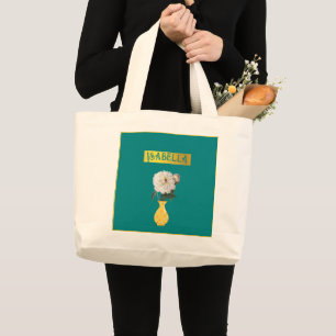Grand Tote Bag Fleurs de fête sarcelle personnalisées et féminine