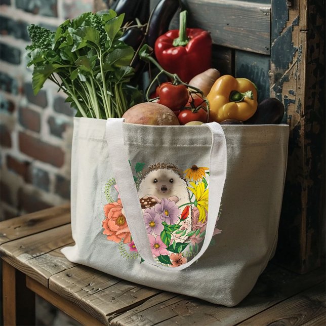 Grand Tote Bag Fleurs de hérisson mignonnes (Créateur téléchargé)