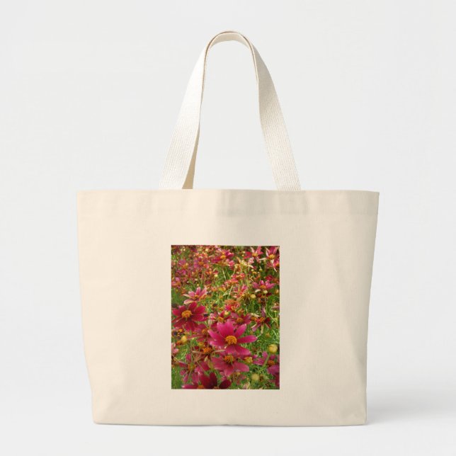 Grand Tote Bag Fleurs de marguerite rose et jaune brillantes (Devant)