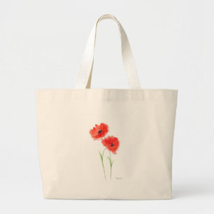 Grand Tote Bag Fleurs de pavot rouge