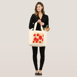 Grand Tote Bag Fleurs de pavot rouge sur l'illustration Arrière -
