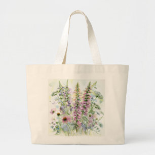 Grand Tote Bag Fleurs de prairie à l'aquarelle douce Éco
