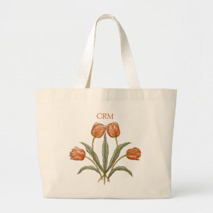 Grand Tote Bag Fleurs de tulipes Botanique Été ou Initiales sty