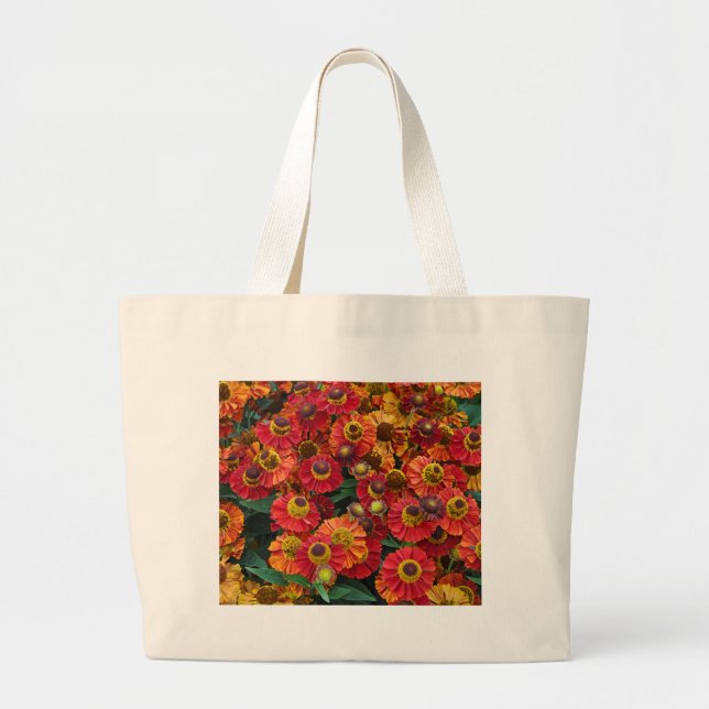 Grand Tote Bag Fleurs d'hélium rouge et orange (Devant)