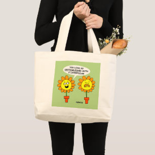Grand Tote Bag Fleurs drôles et art de bande dessinée de