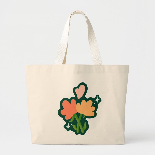 Grand Tote Bag Fleurs et lapin (Devant)
