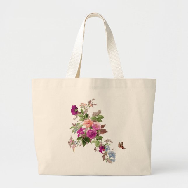 Grand Tote Bag Fleurs et papillon l Jardin du Bonheur (Devant)