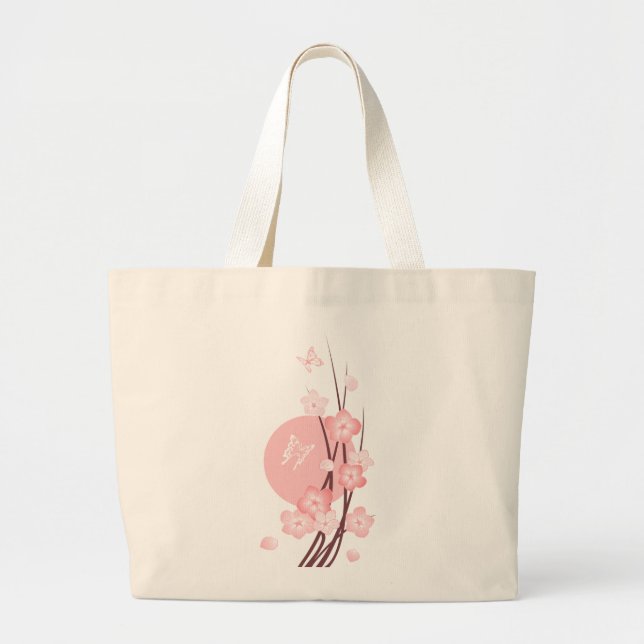 Grand Tote Bag Fleurs et papillons roses de fleur (Devant)