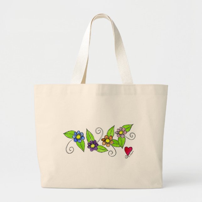 Grand Tote Bag Fleurs et un coeur (Devant)