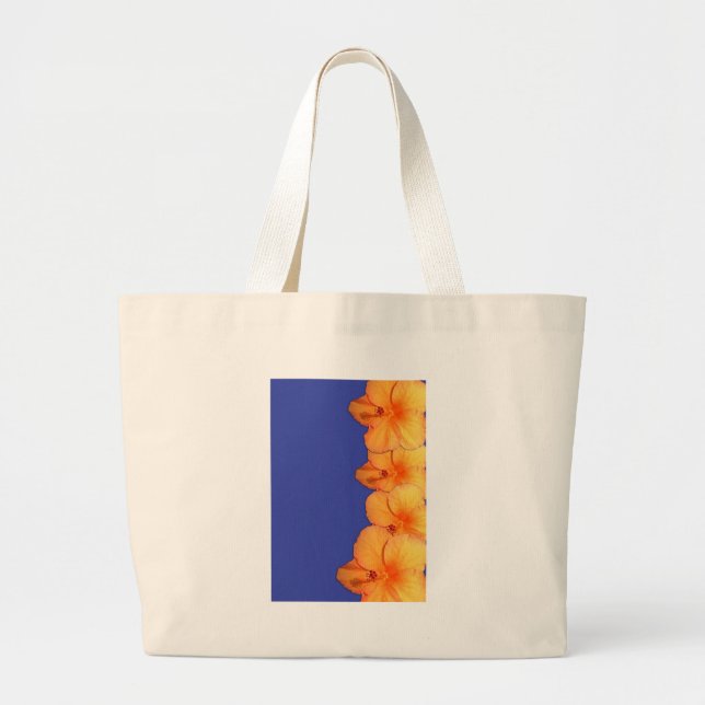 Grand Tote Bag Fleurs hawaïennes oranges de ketmie (Devant)