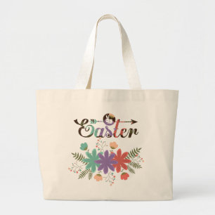 Grand Tote Bag Fleurs Jolies Et Colorées Et Fruite Avec Lapin