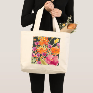 Grand Tote Bag Fleurs roses et oranges de rassemblement splendide